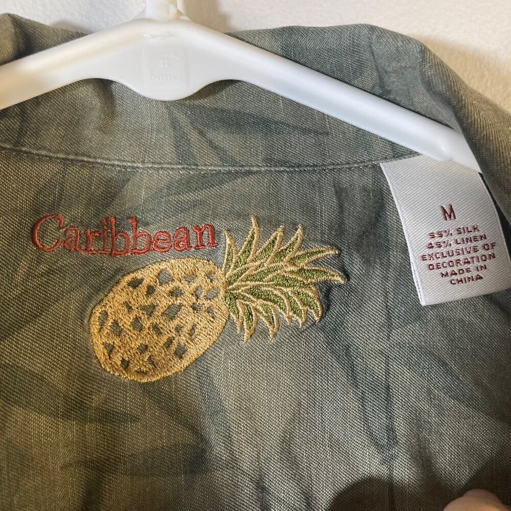 Mens Caribbean Silk Linen Hawaiian Tropical Floral Short Sleeve Button Shirt Gre - Picture 6 of 6